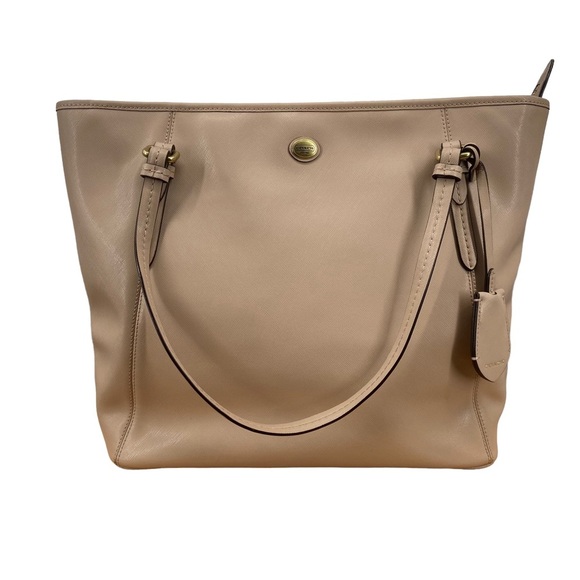 Coach Peyton Top Zip‎ Saffiano Leather Tote Bag Light Grey/Beige - Picture 1 of 15